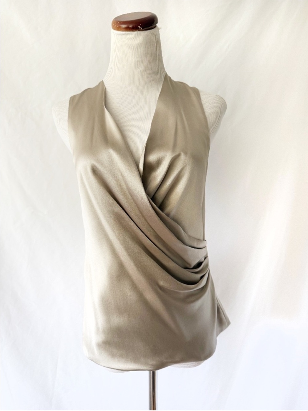 Ralph Lauren Taupe Draped Satin Sleeveless Camisole